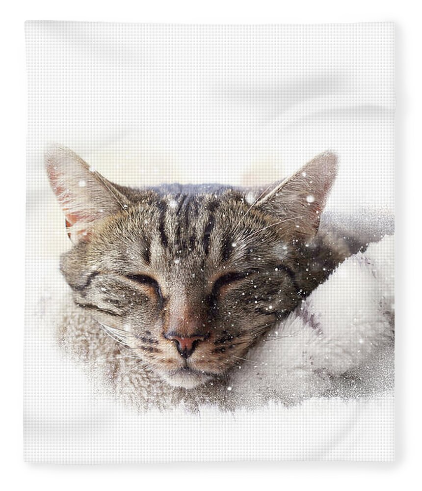Animal Fleece Blanket featuring the photograph Cat and snow by Helga Novelli