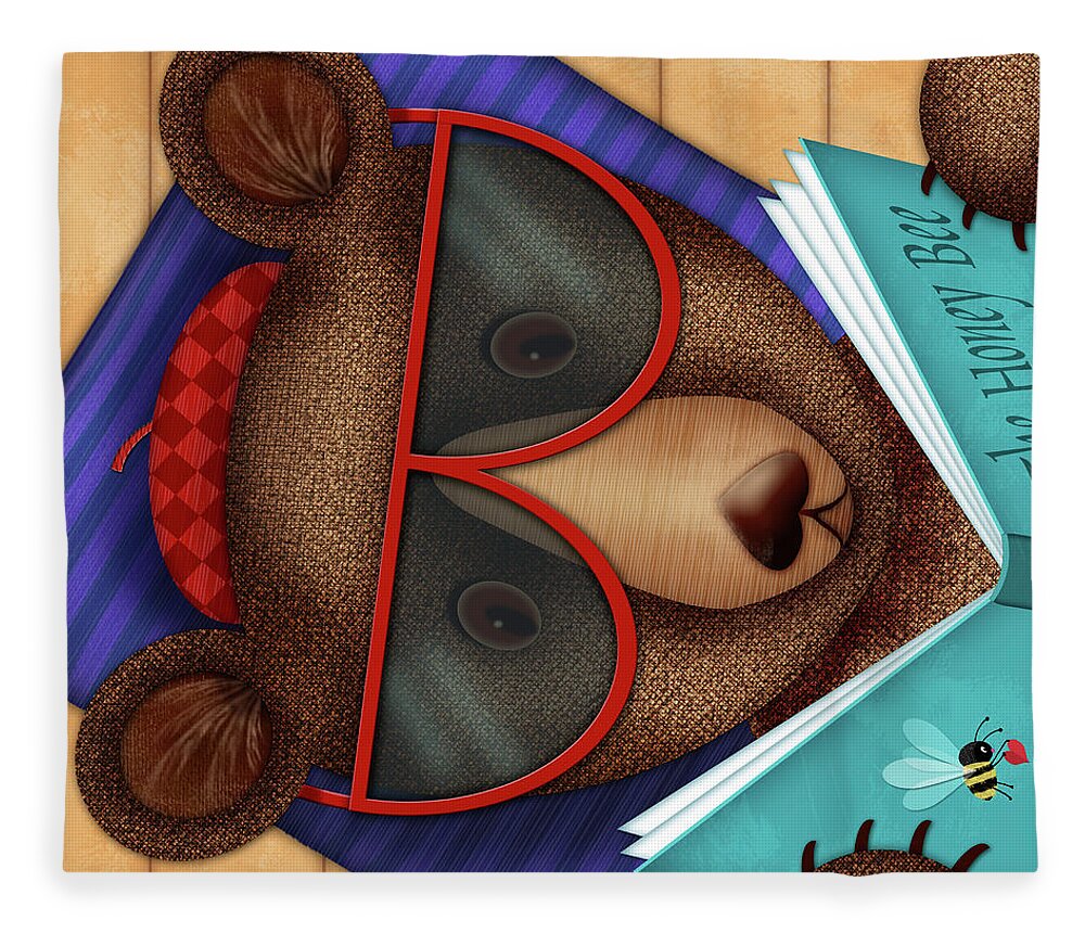 Bear. Brown Bear Fleece Blanket featuring the digital art B is for Brown Bear by Valerie Drake Lesiak