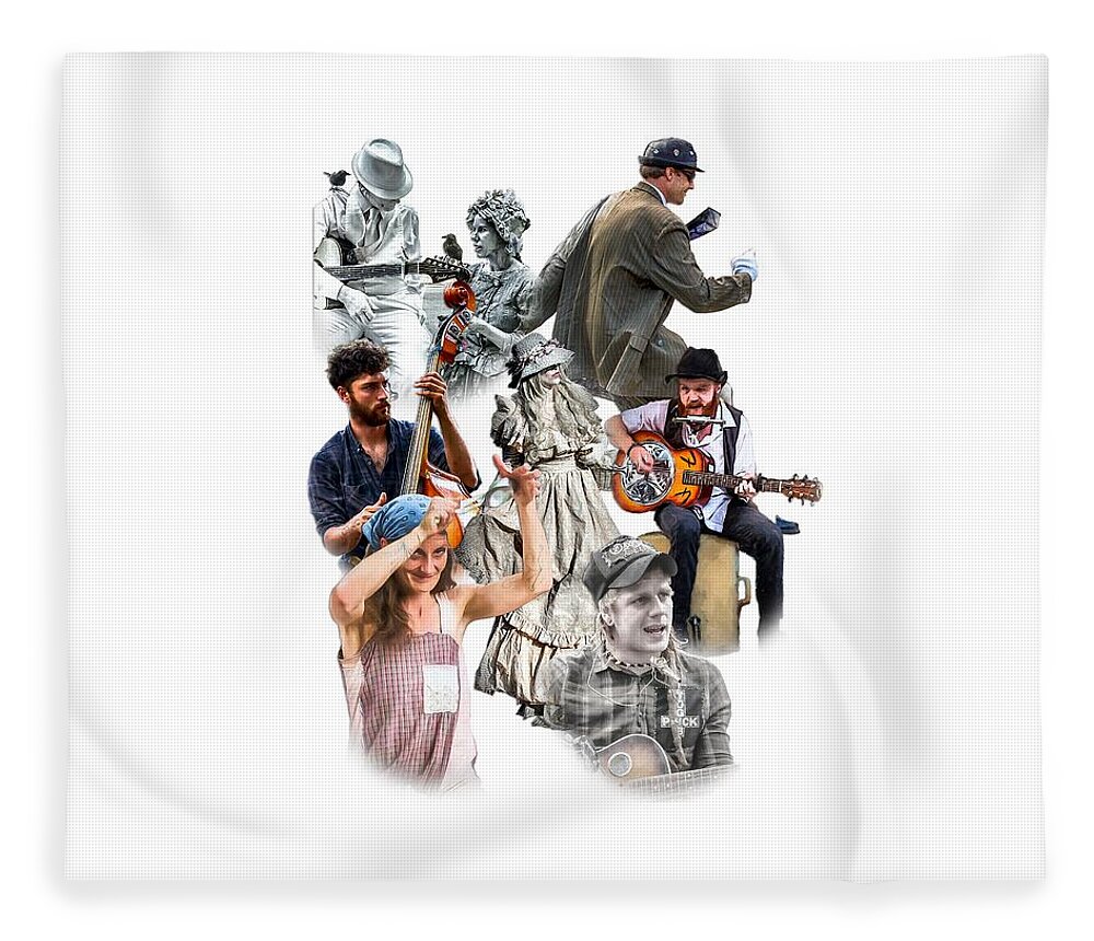 Transparent Background Fleece Blanket featuring the photograph Asheville Buskers Collage by John Haldane