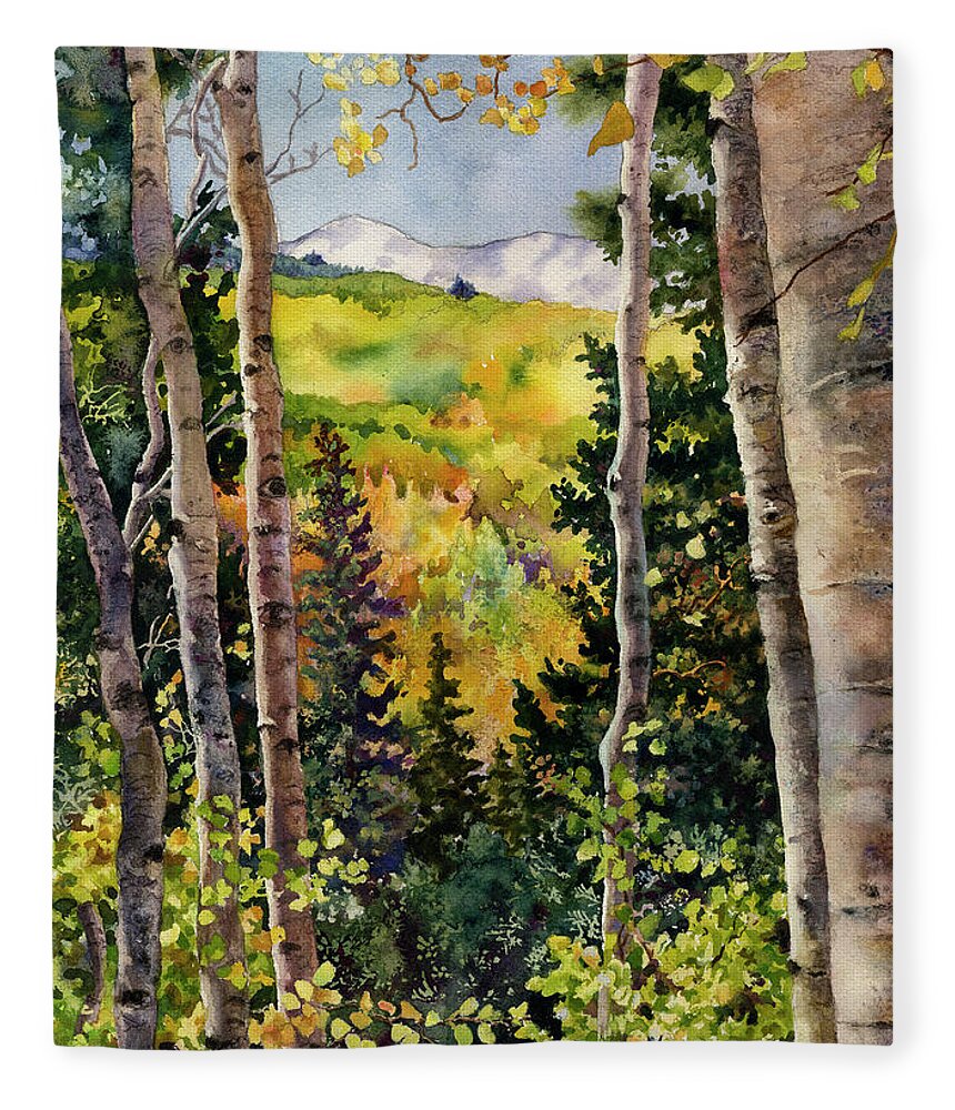 Autumn Painting Fleece Blanket featuring the painting Aspen Afternoon by Anne Gifford