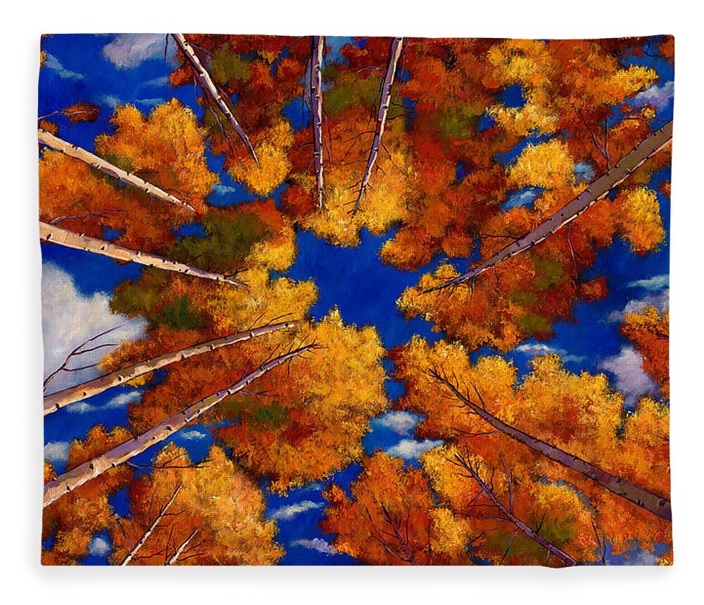 Autumn Aspen Fleece Blanket featuring the painting Aspen Vortex by Johnathan Harris