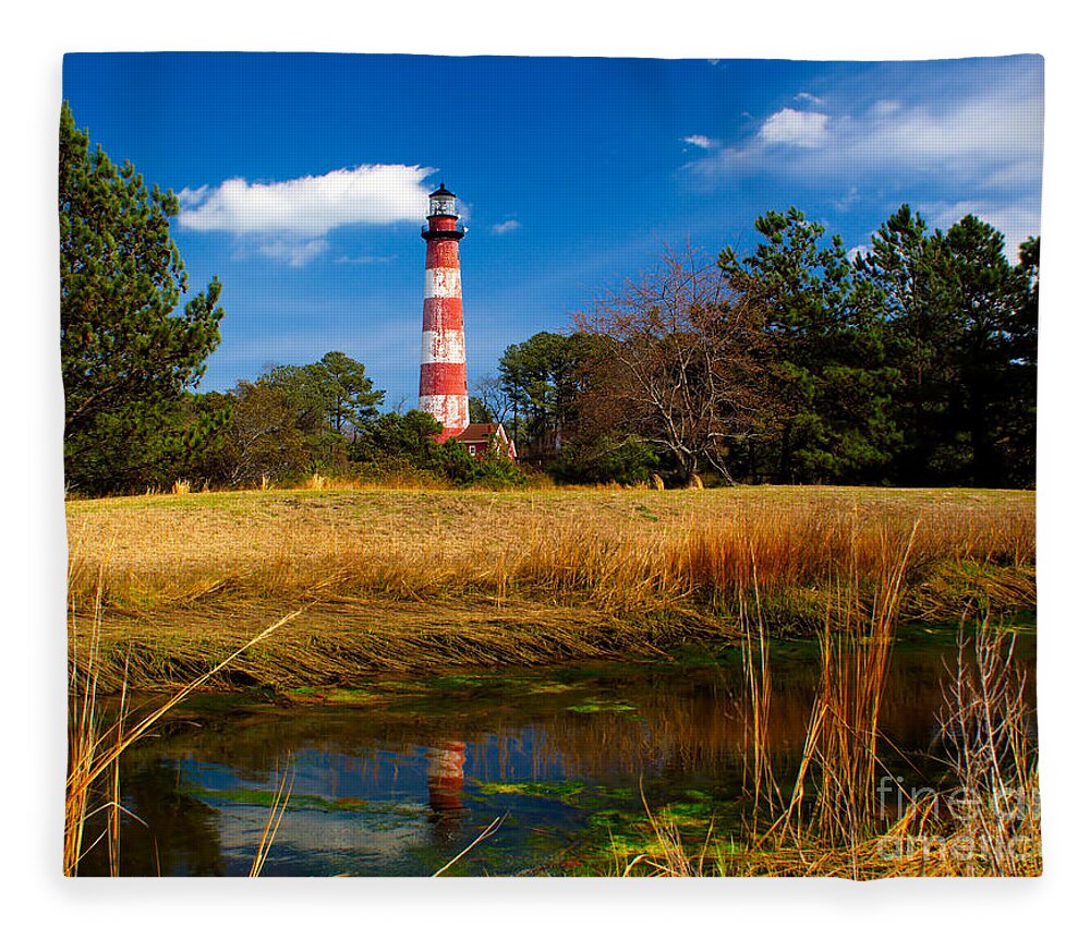 American Fleece Blanket featuring the photograph Assateague Lighthouse Reflection by Nick Zelinsky Jr