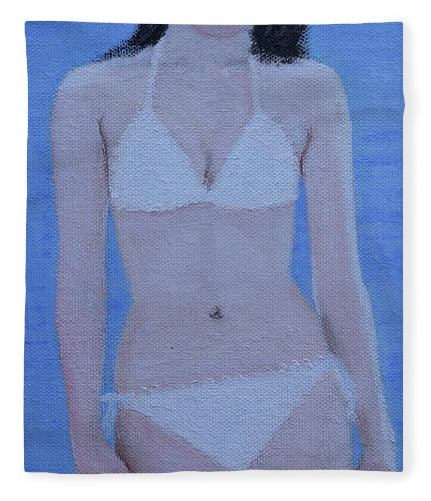 Portrait Fleece Blanket featuring the painting At the Beach by Masami IIDA