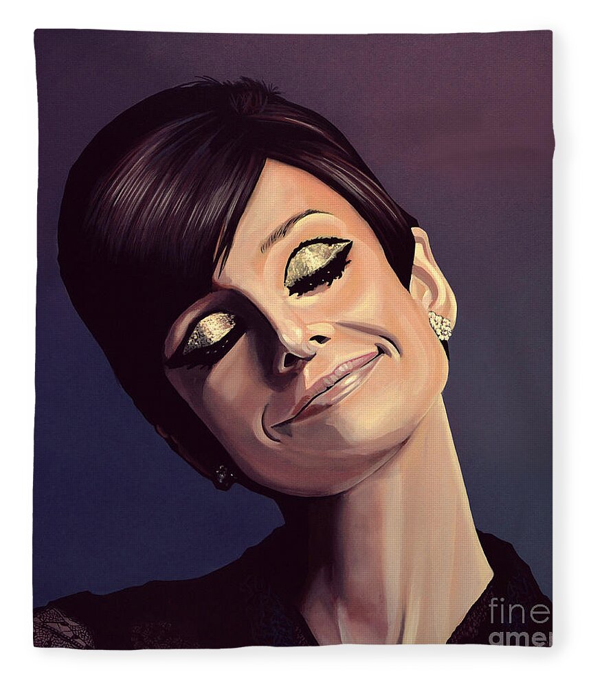 Audrey Hepburn Fleece Blanket featuring the painting Audrey Hepburn Painting by Paul Meijering