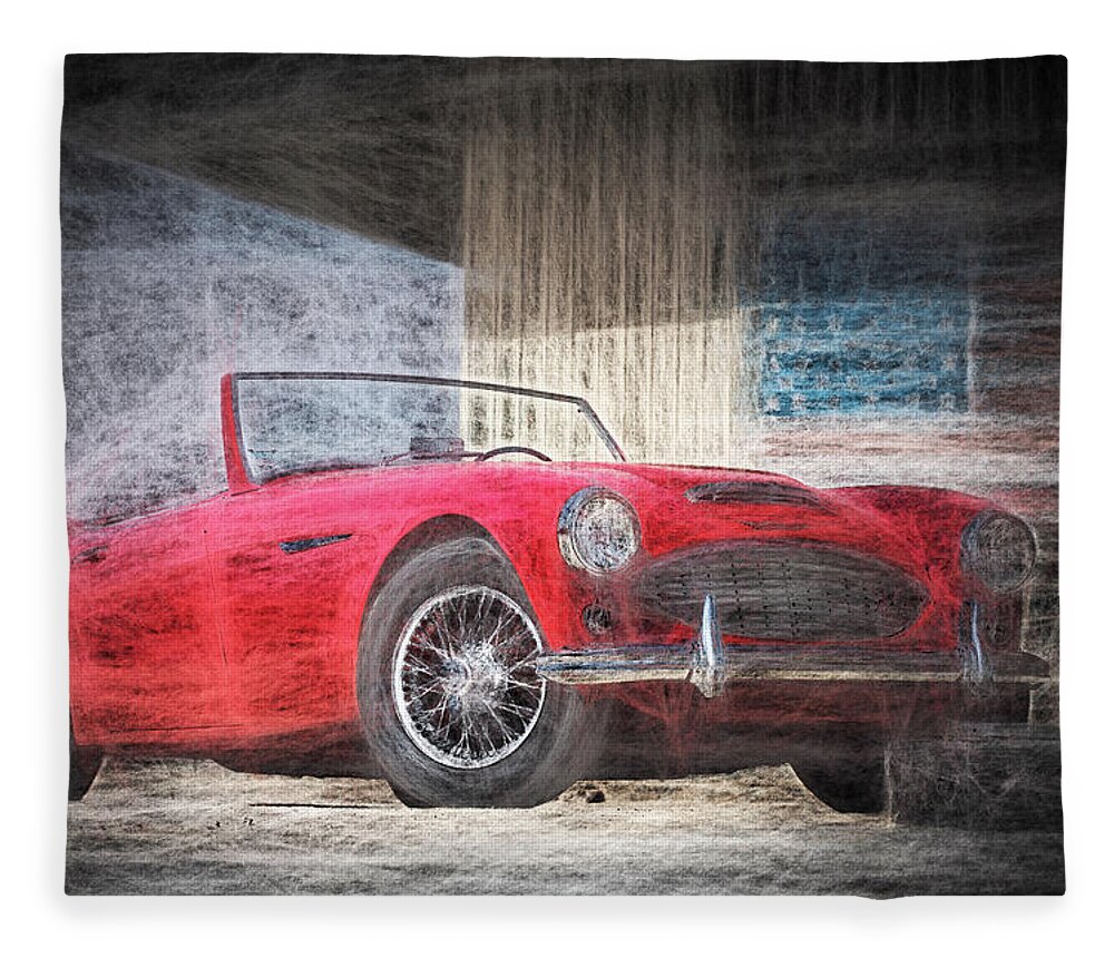 Austin Healey Fleece Blanket featuring the digital art Austin Healey Chalk Study 4 by Scott Campbell