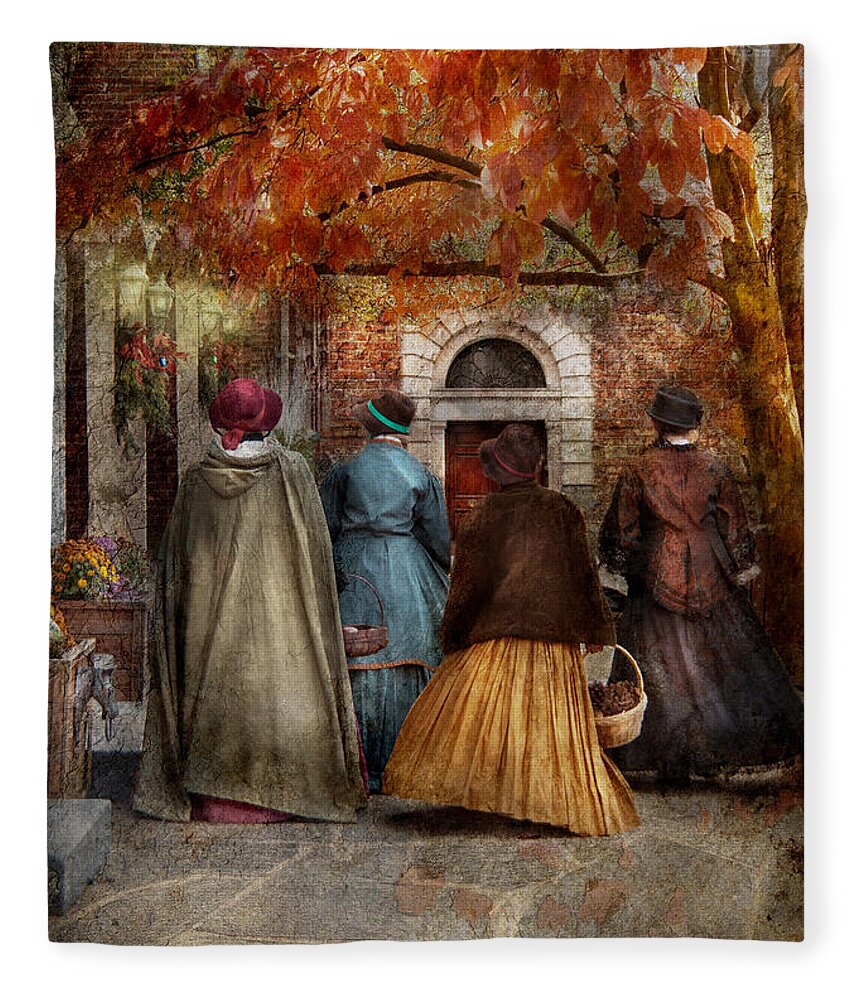 Hdr Fleece Blanket featuring the photograph Autumn - People - A walk downtown by Mike Savad