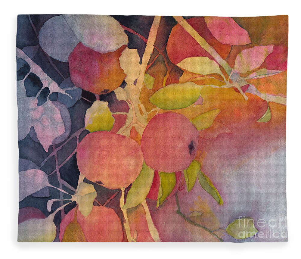 Apples Fleece Blanket featuring the painting Autumn Apples by Conni Schaftenaar