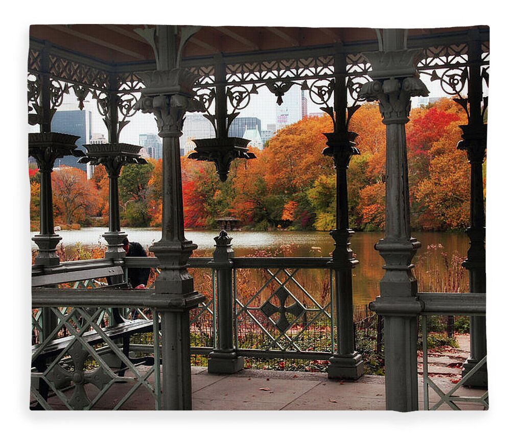 Central Park Fleece Blanket featuring the photograph Autumn at The Ladies Pavilion by Jessica Jenney