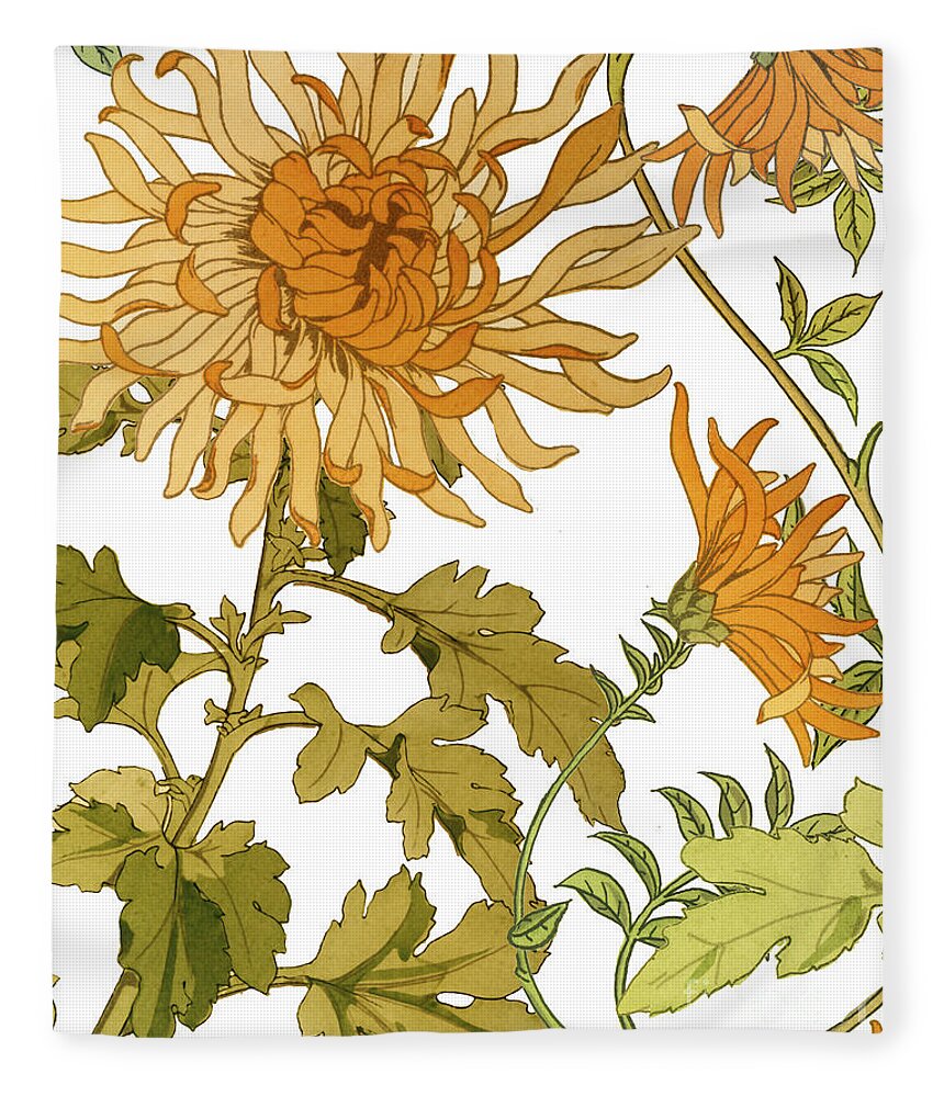 Chrysanthemum Fleece Blanket featuring the painting Autumn Chrysanthemums I by Mindy Sommers