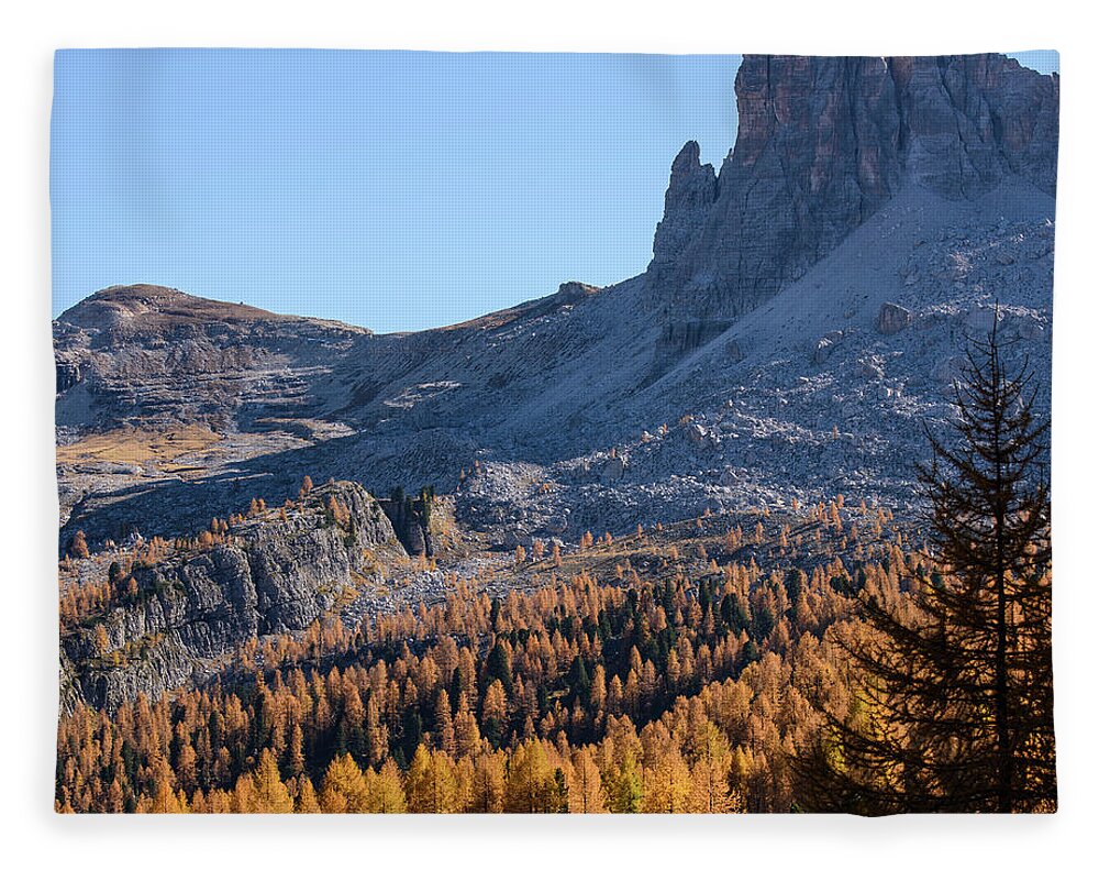 Autumn colors at sunset in the Dolomites. Becco di Mezzodi'. Croda da Lago  Fleece Blanket by Nicola Simeoni - Pixels