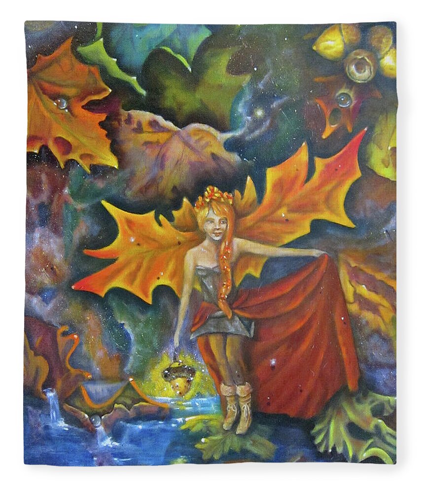 Autumn Fleece Blanket featuring the painting Autumn Faerie by Sherry Strong
