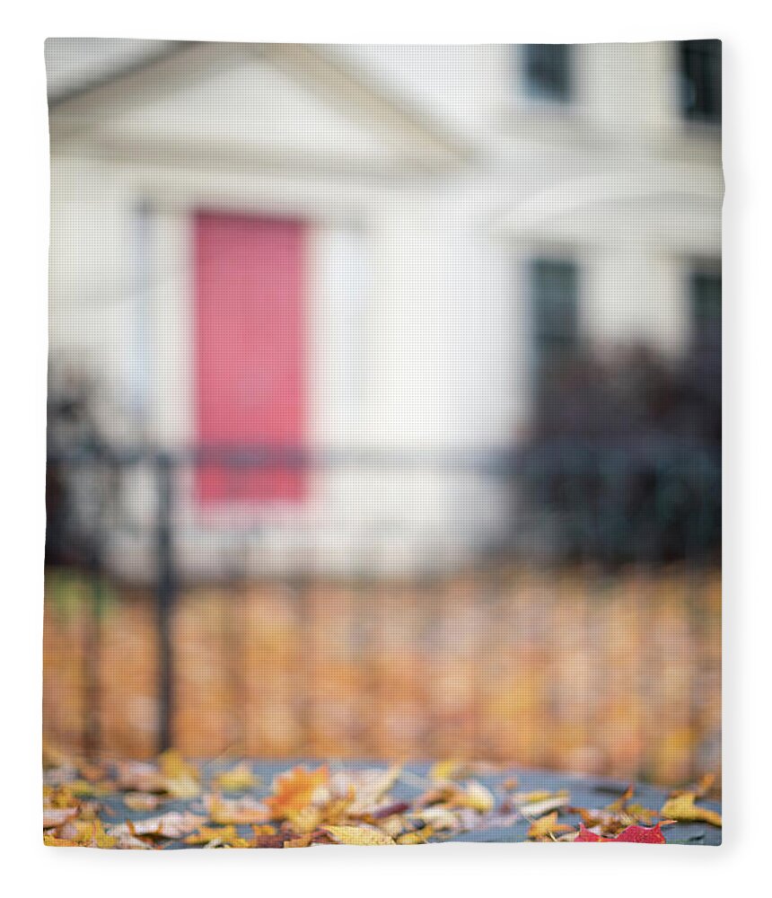 Leaves Leaf Leave Fallen House Architecture Fence Bokeh Windows Outside Outdoors Brian Hale Brianhalephoto Autumn Fall Table Newengland New England U.s.a. Usa Rustic Fleece Blanket featuring the photograph Autumn Leaves by Brian Hale