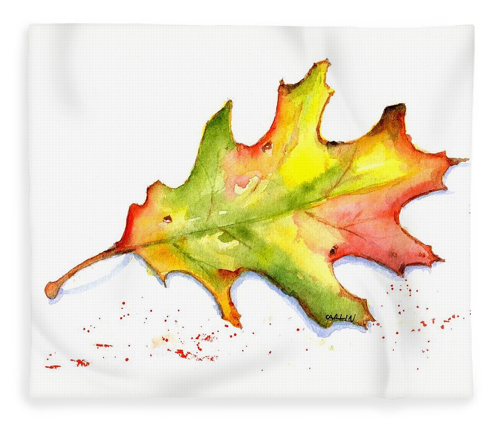 Autumn Fleece Blanket featuring the painting Autumn Oak Leaf Watercolor by Carlin Blahnik CarlinArtWatercolor