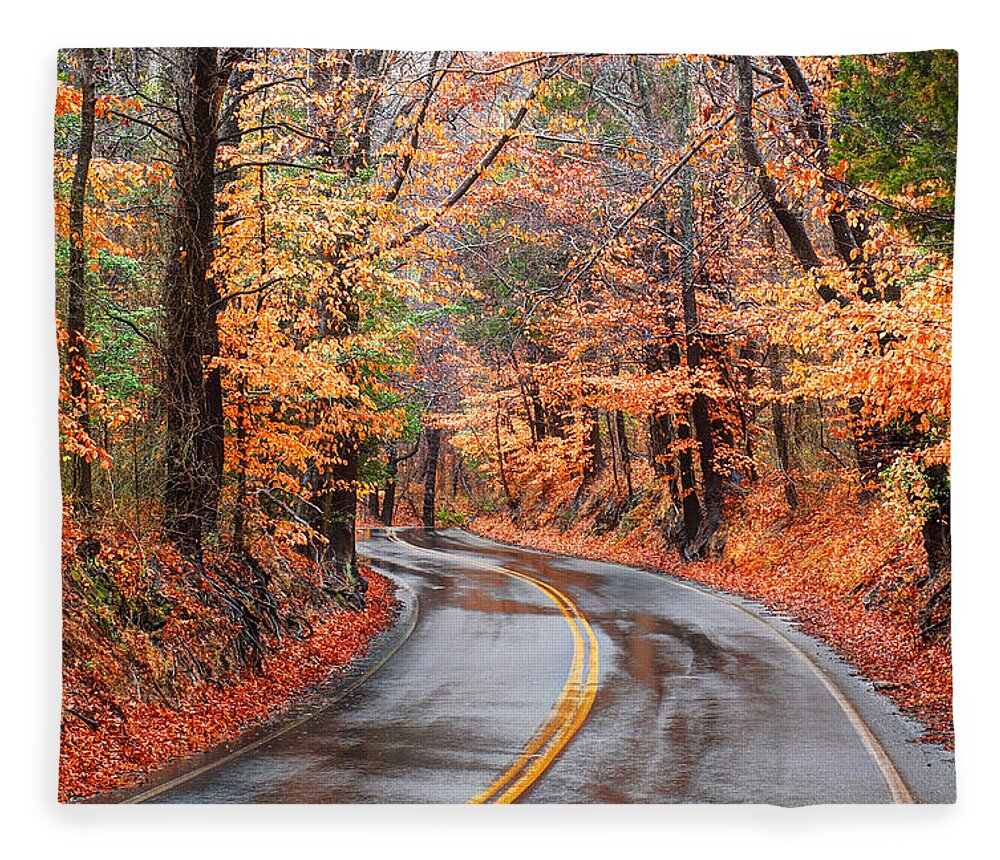 Autumn Fleece Blanket featuring the photograph Autumn rural road by Karen Smale