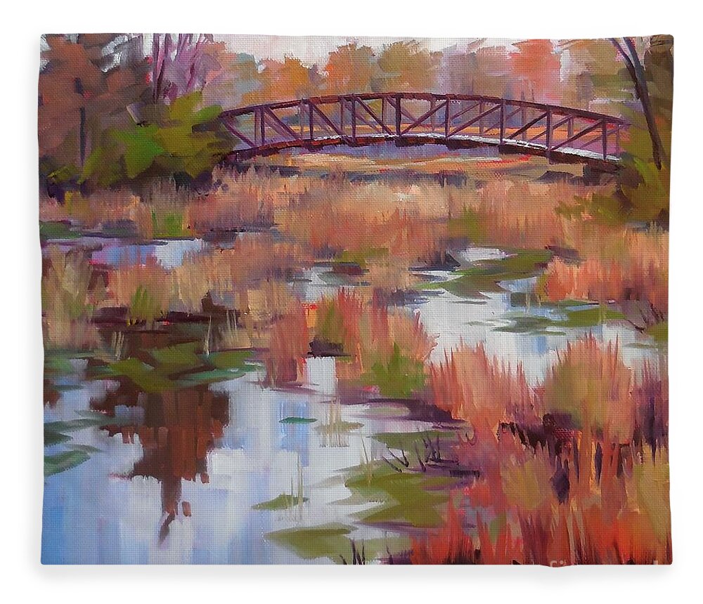 Nature Fleece Blanket featuring the painting Autumn Span by K M Pawelec