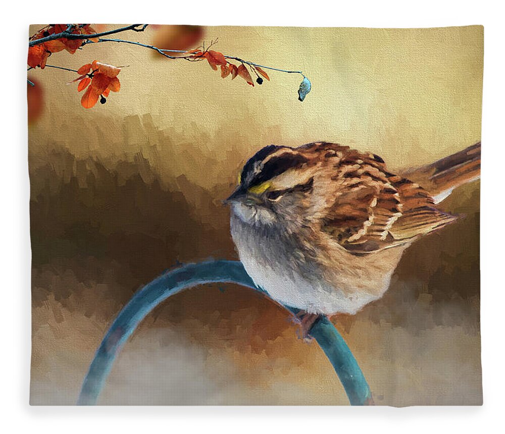 Bird Fleece Blanket featuring the photograph Autumn Sparrow by Cathy Kovarik