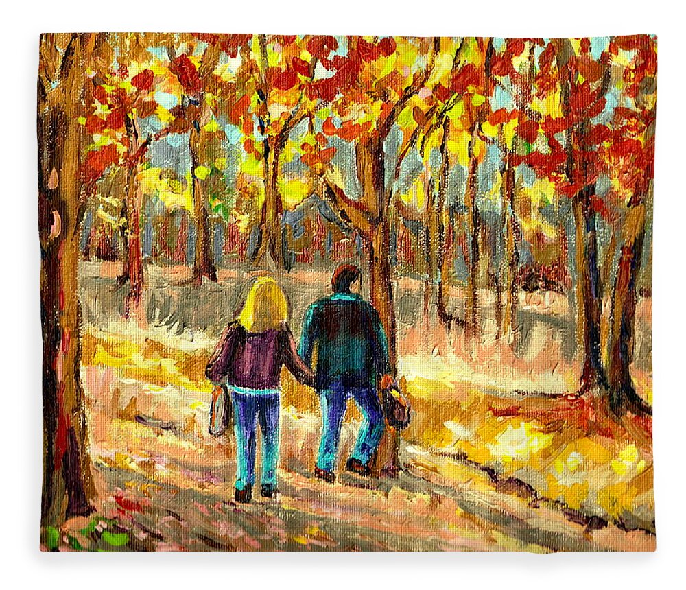 Autumn Stroll On Mount Royal Fleece Blanket featuring the painting Autumn Stroll On Mount Royal by Carole Spandau