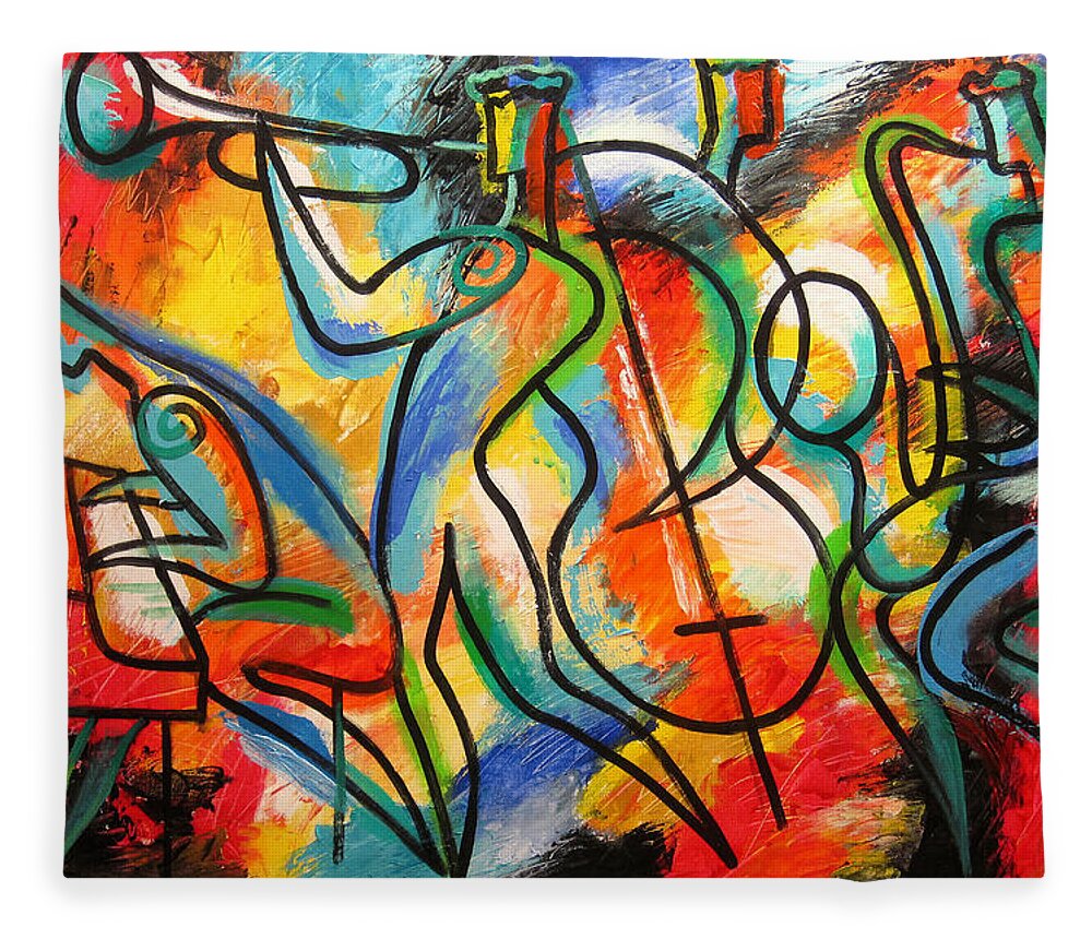 West Coast Jazz Fleece Blanket featuring the painting Avant-garde Jazz by Leon Zernitsky
