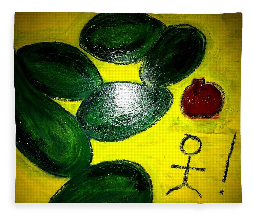 Avocado Fleece Blanket featuring the painting Avocado man by Solenn Carriou
