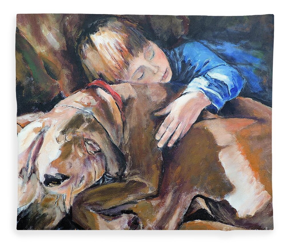 Pet Fleece Blanket featuring the painting Ayvre and Jazzy by Jodie Marie Anne Richardson Traugott     aka jm-ART