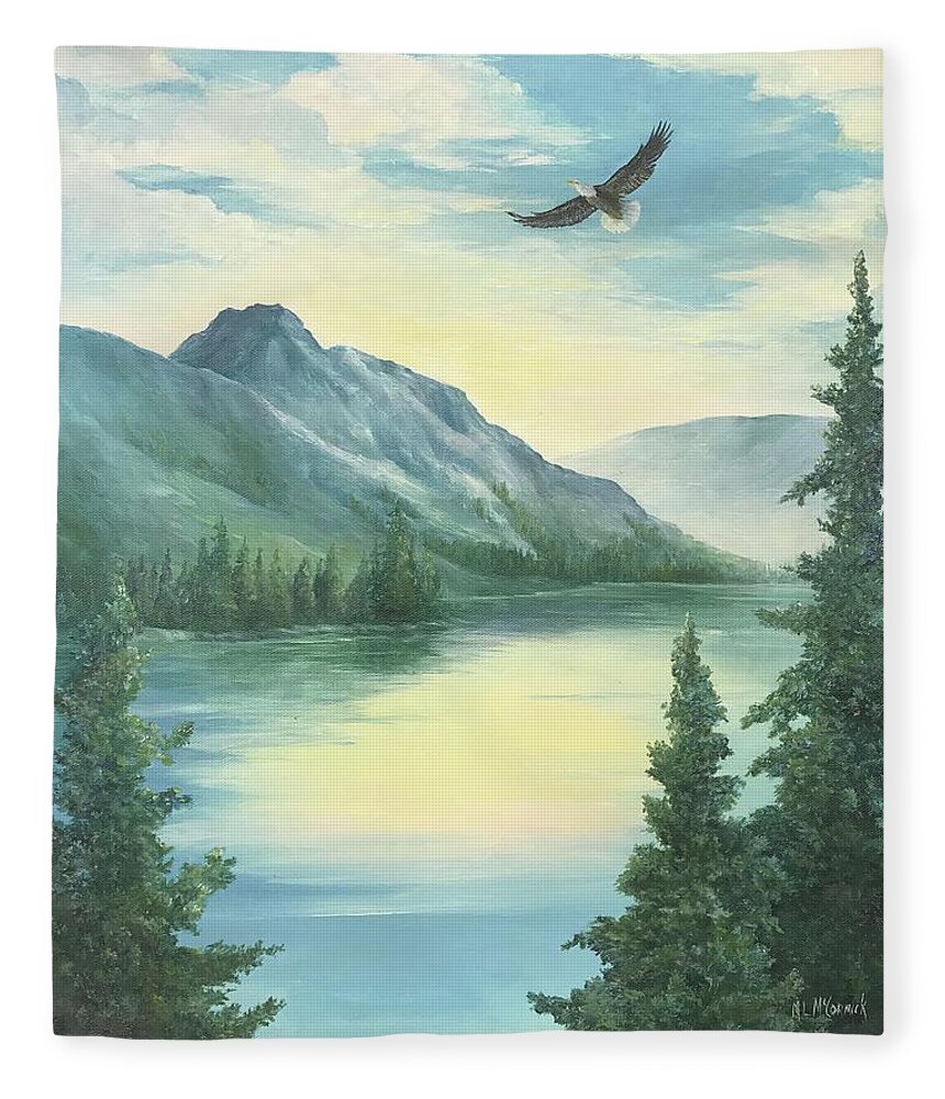 Eagle Fleece Blanket featuring the painting Azure Blue Sky by ML McCormick
