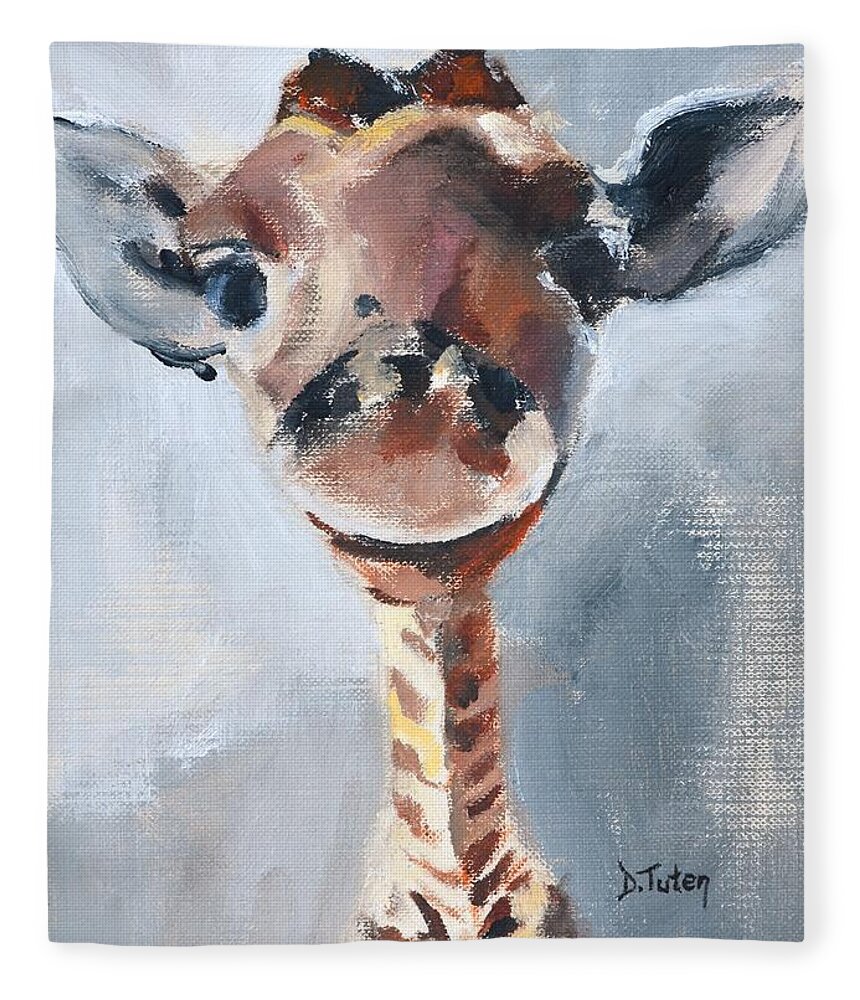 Giraffe Fleece Blanket featuring the painting Baby Giraffe Safari Animal Painting by Donna Tuten