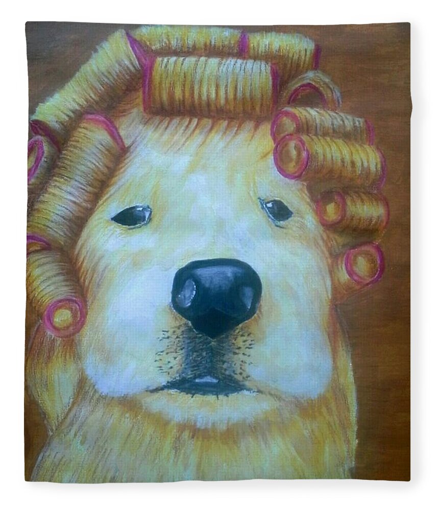 Labrador Dog Golden Hair Fleece Blanket featuring the painting Bad Hair Day by Alan Kennedy
