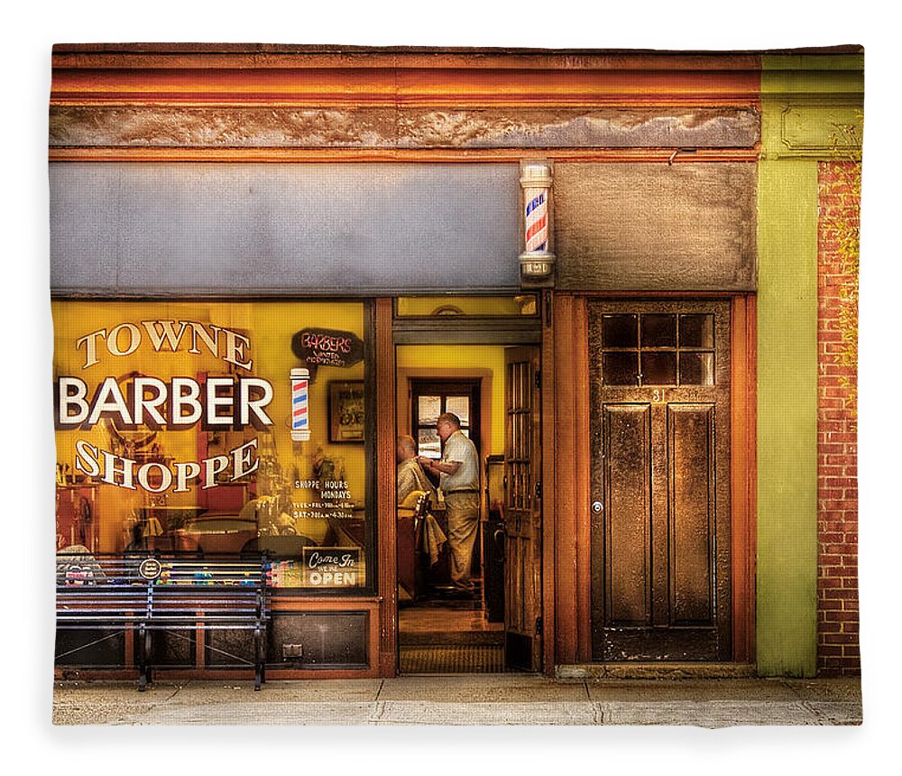Hair Fleece Blanket featuring the photograph Barber - Towne Barber Shop by Mike Savad