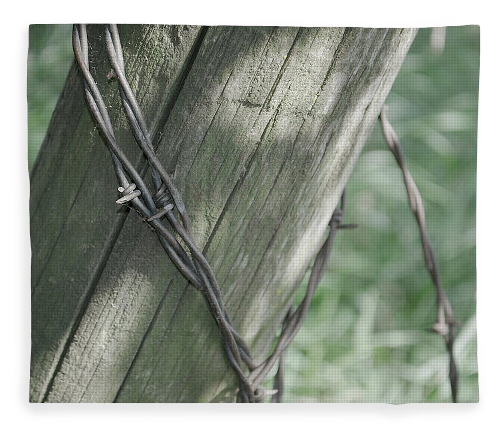 Barbwire Fleece Blanket featuring the photograph Barbwire Shadow by Troy Stapek