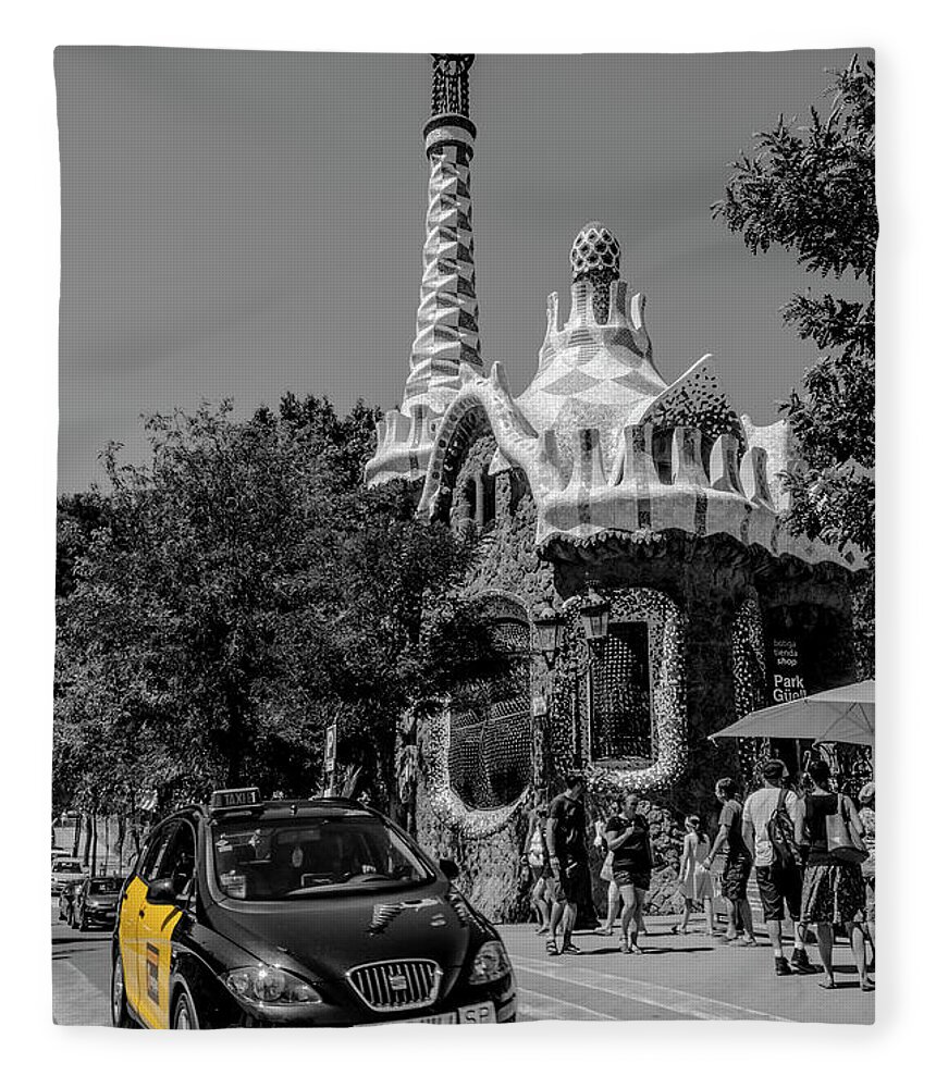 Taxi Fleece Blanket featuring the photograph Barcelona Taxi by Wolfgang Stocker