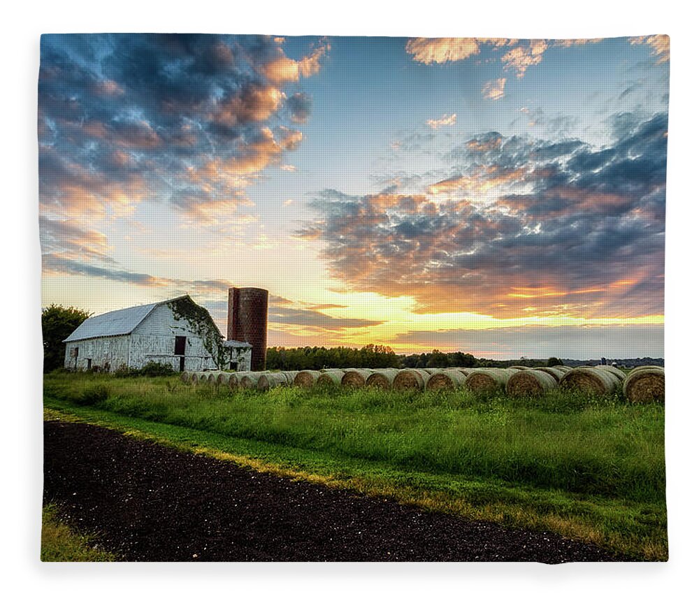 Heart Of The First Day’s Battlefield Fleece Blanket featuring the photograph Barn and Bales by C Renee Martin