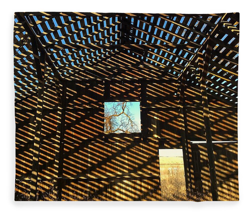 Barn Fleece Blanket featuring the photograph Barn Rafter Shadows by Jerry Abbott