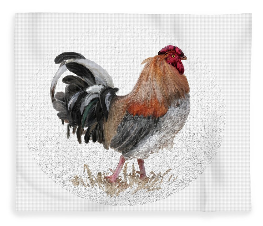 Rooster Fleece Blanket featuring the digital art Barnyard Boss by Lois Bryan