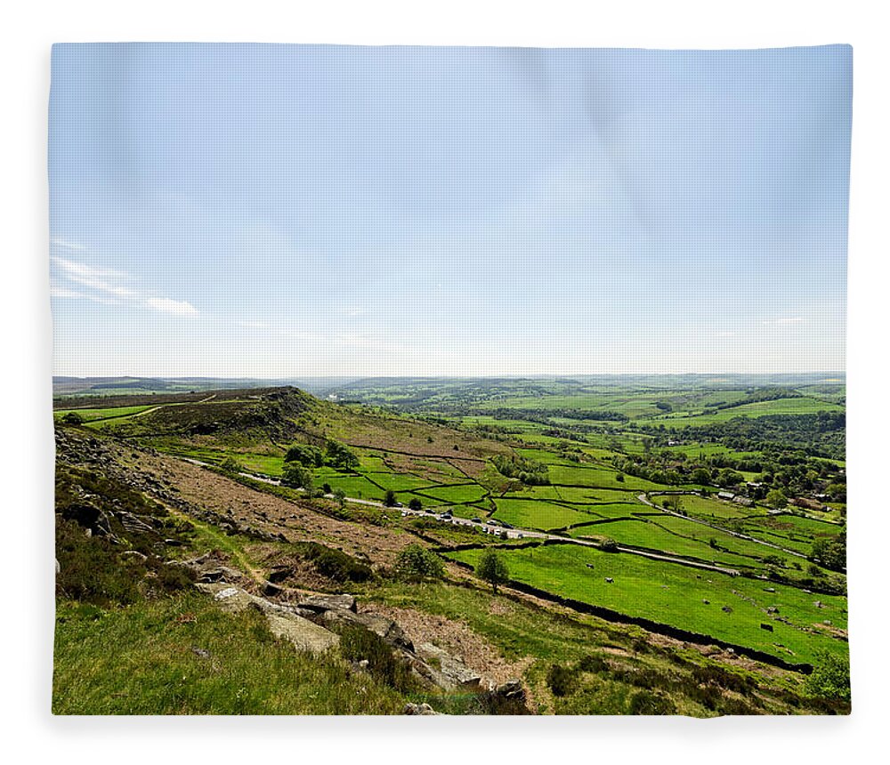 Britain Fleece Blanket featuring the photograph Baslow Edge and The Derwent Valley by Rod Johnson