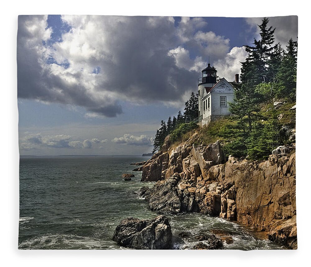 Lighthouse Fleece Blanket featuring the photograph Bass Harbor Lighthouse by Andreas Freund