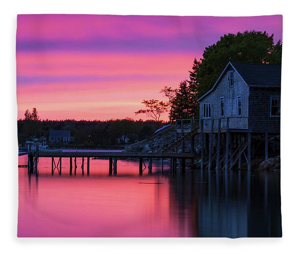 Bass Harbor Fleece Blanket featuring the photograph Bass Harbor Sunset by Holly Ross