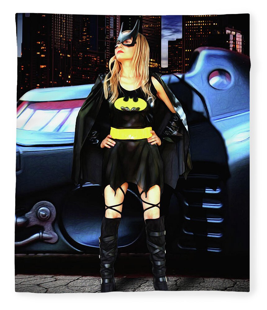 Bat Girl Fleece Blanket featuring the photograph Bat Gal in the City by Jon Volden