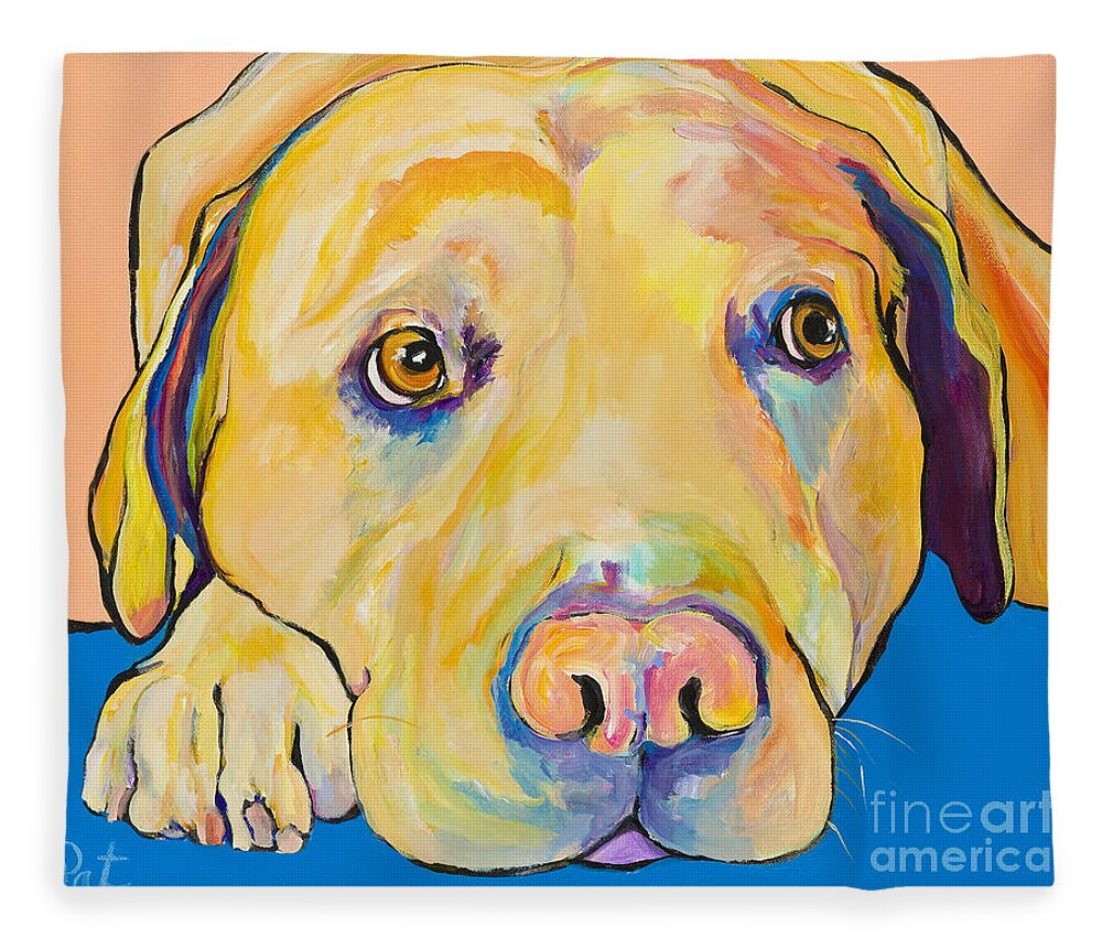 Dog Paintings Yellow Lab Puppy Colorful Animals Pets Fleece Blanket featuring the painting Bath Time by Pat Saunders-White