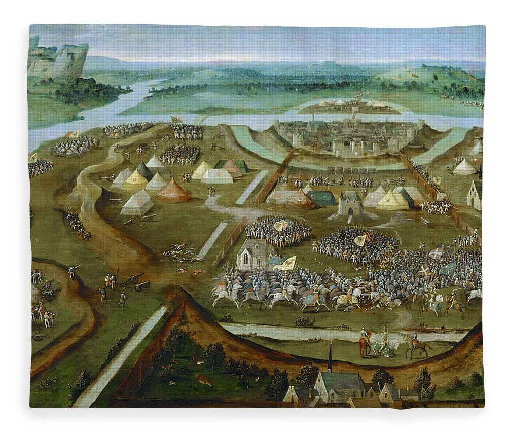 Joachim Patinir Fleece Blanket featuring the painting Battle of Pavia by Joachim Patinir