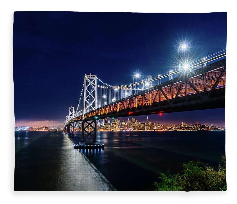 Bay Area Fleece Blanket featuring the photograph Bay Bridge and San Francisco By Night 2 by Jason Chu