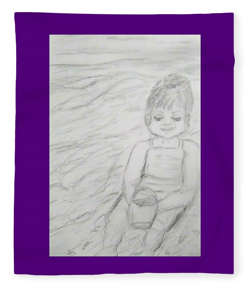 Children Fleece Blanket featuring the drawing  Beach Baby by Suzanne Berthier