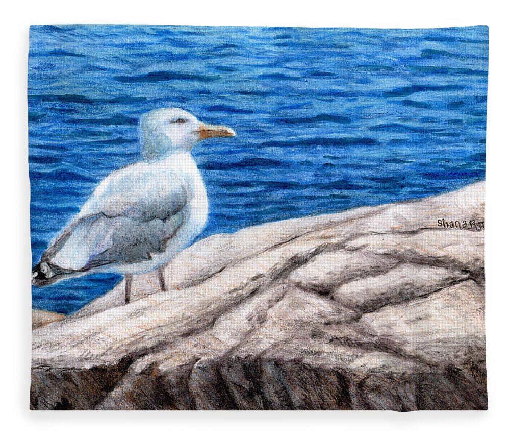 Herring Gull Fleece Blanket featuring the drawing Beach Bum by Shana Rowe Jackson