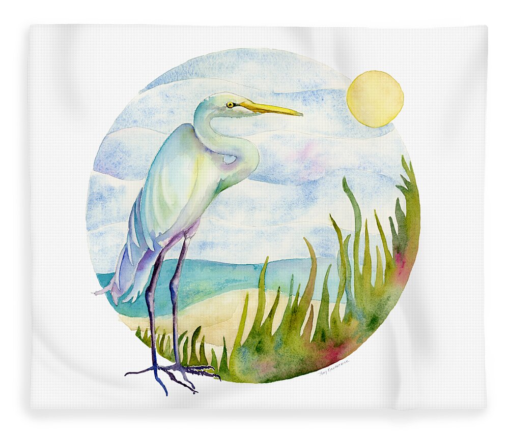 White Bird Fleece Blanket featuring the painting Beach Heron by Amy Kirkpatrick
