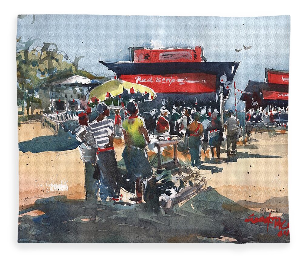 Jamaica Fleece Blanket featuring the painting Beach show Jamaica by Gaston McKenzie