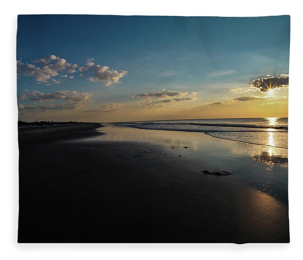 Georgia Fleece Blanket featuring the photograph Beach Sunrise at Jekyll Island by Louis Dallara