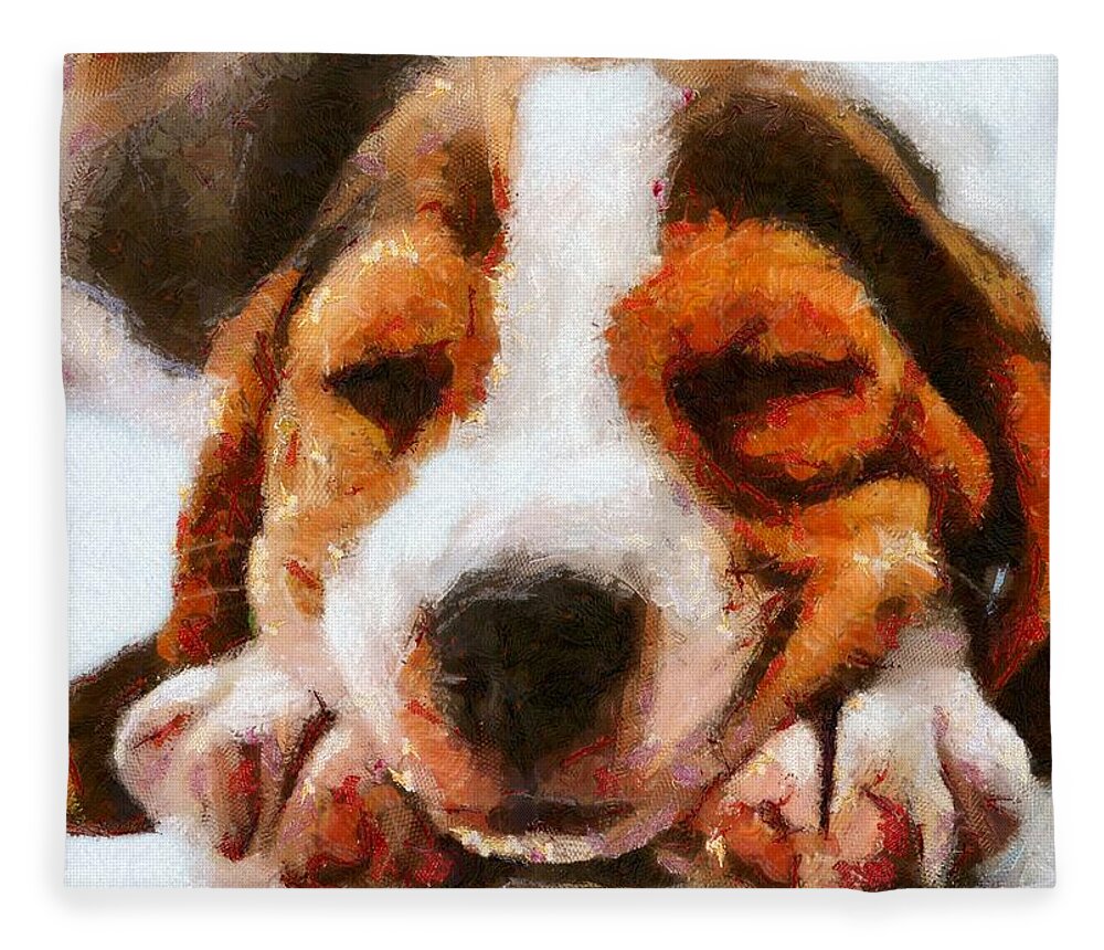 Beagle Fleece Blanket featuring the digital art Beagle Puppy by Charmaine Zoe