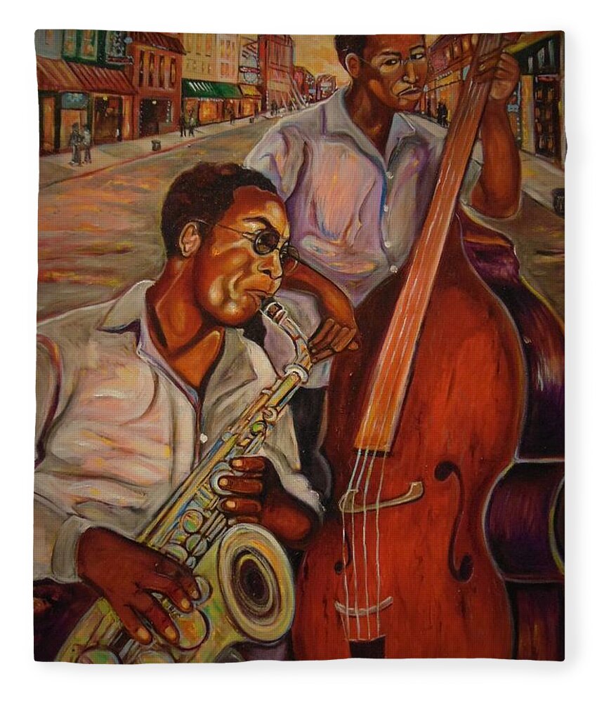 Music Art Fleece Blanket featuring the painting Beale Street by Emery Franklin