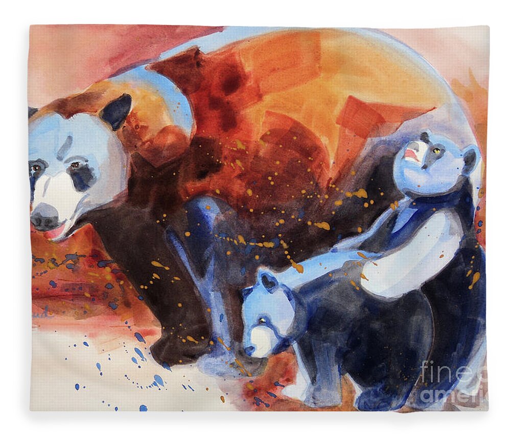 Paintings Fleece Blanket featuring the painting Bear Family Outing by Kathy Braud