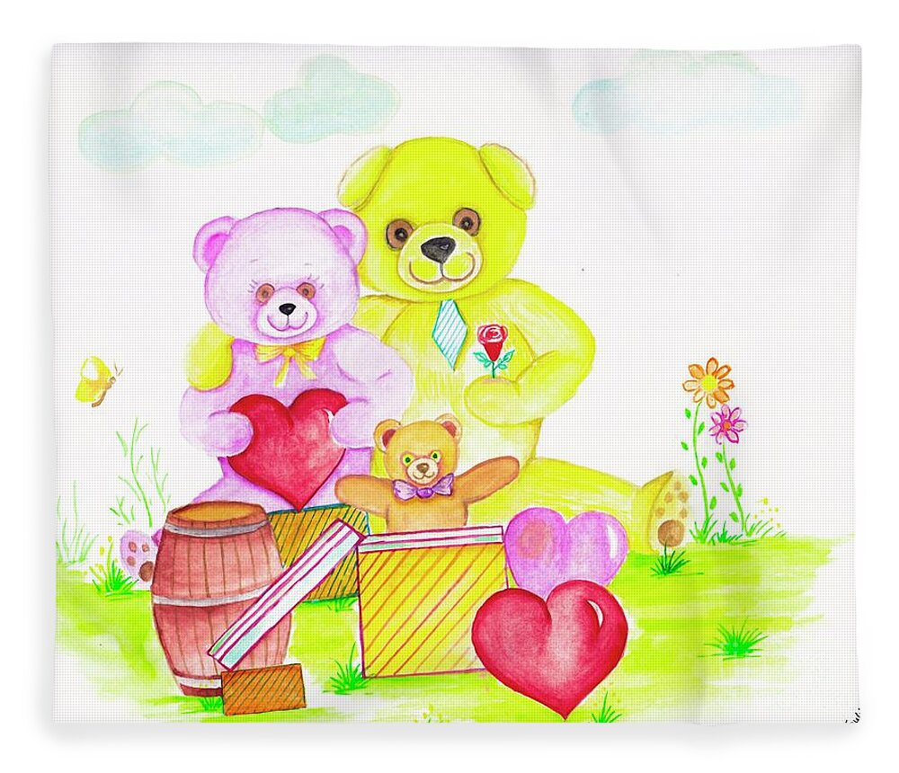 Bear Family Fleece Blanket featuring the painting Bear Family by Sudakshina Bhattacharya