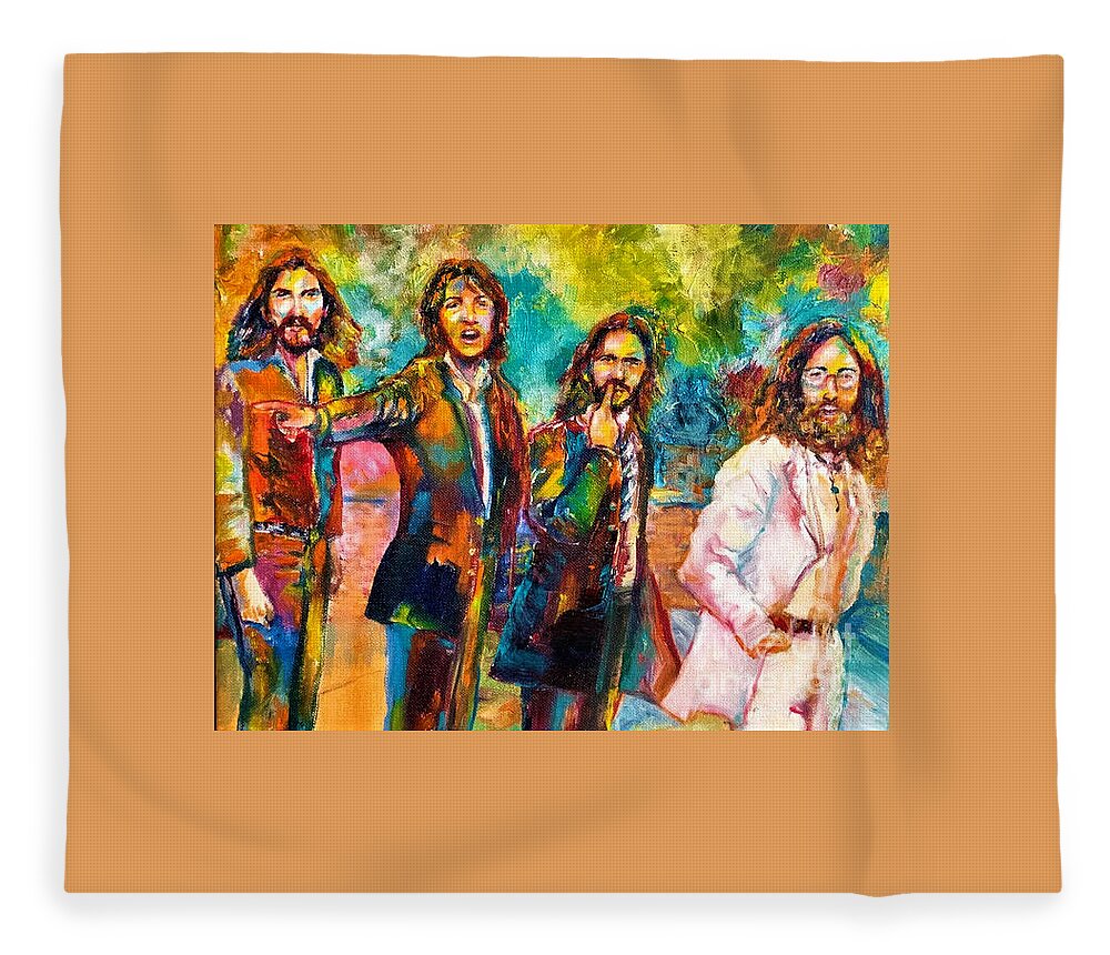 Beatles Fleece Blanket featuring the painting Beatles Abbey Rd by Leland Castro